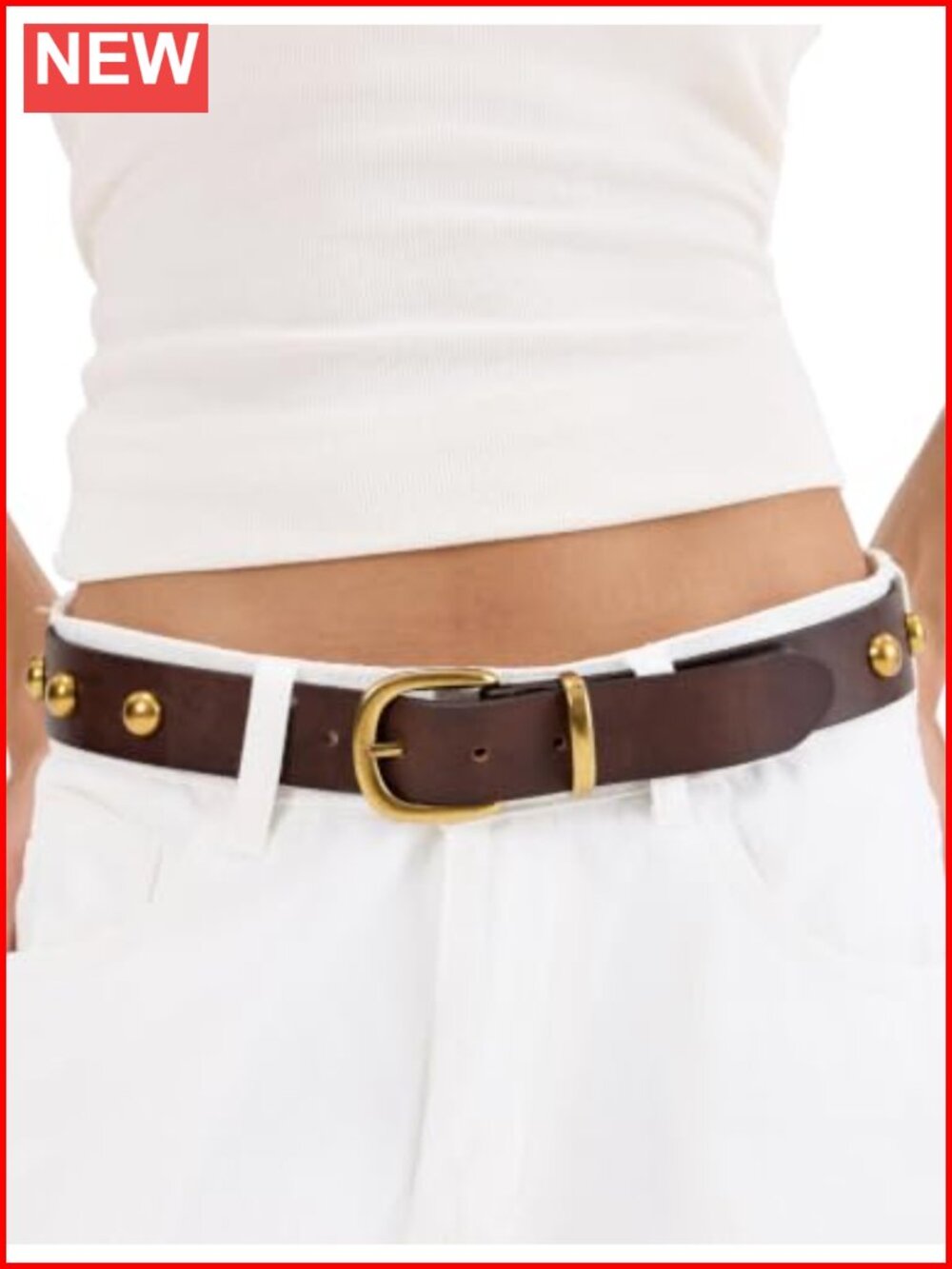 Full Grain Leather Studded Belt Western Style for Jeans